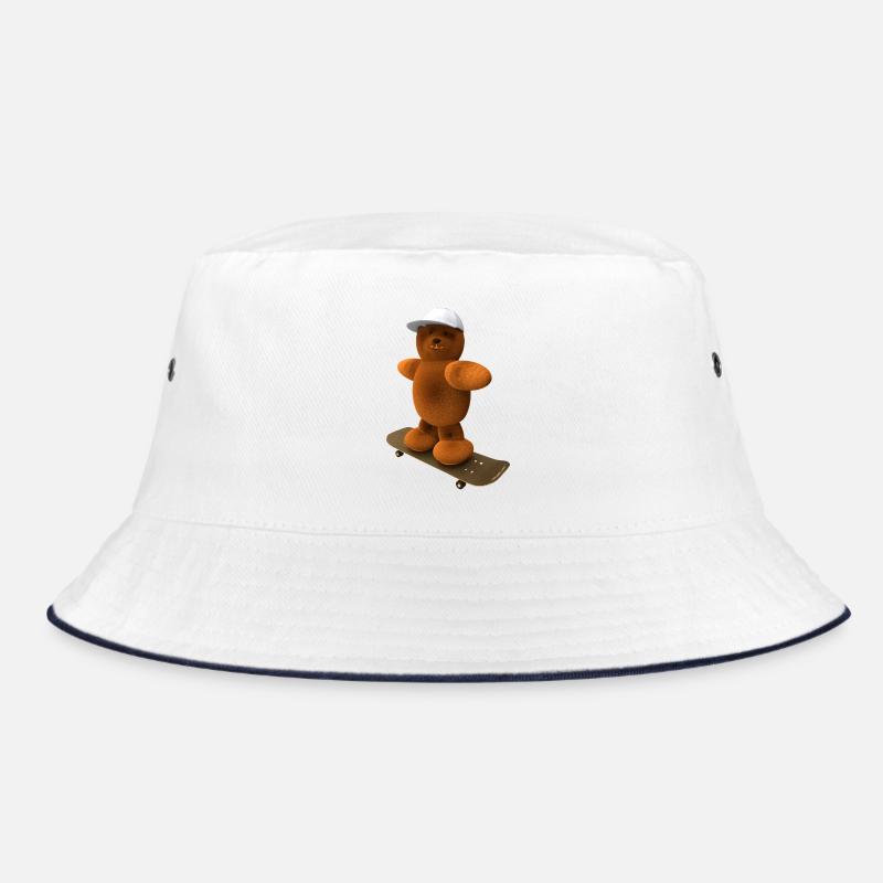 Bär auf Skateboard mit Basecap - Bucket Hat - Weiß/Navy