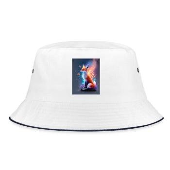 Fantastic Fox with Multicolored Butterflies - Bucket Hat - white/navy - Front