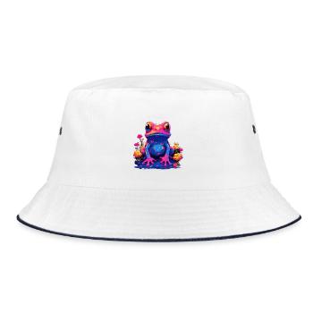 Frosch bunt farbig Tier Ampibie Lurch Teich - Bucket Hat - Weiß/Navy - Vorne