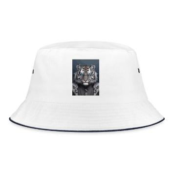 Black and grey royal tiger head with blue eyes - Bucket Hat - white/navy - Front