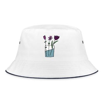 Blumen im Tontopf Design - Bucket Hat - Weiß/Navy - Vorne