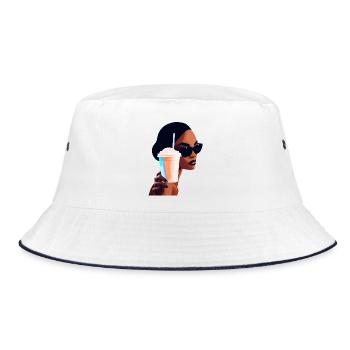 Vibrant Summer Drink Woman Illustration - Bucket Hat - white/navy - Front