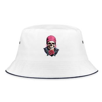 Skull and crossbones with rose - Bucket Hat - white/navy - Front