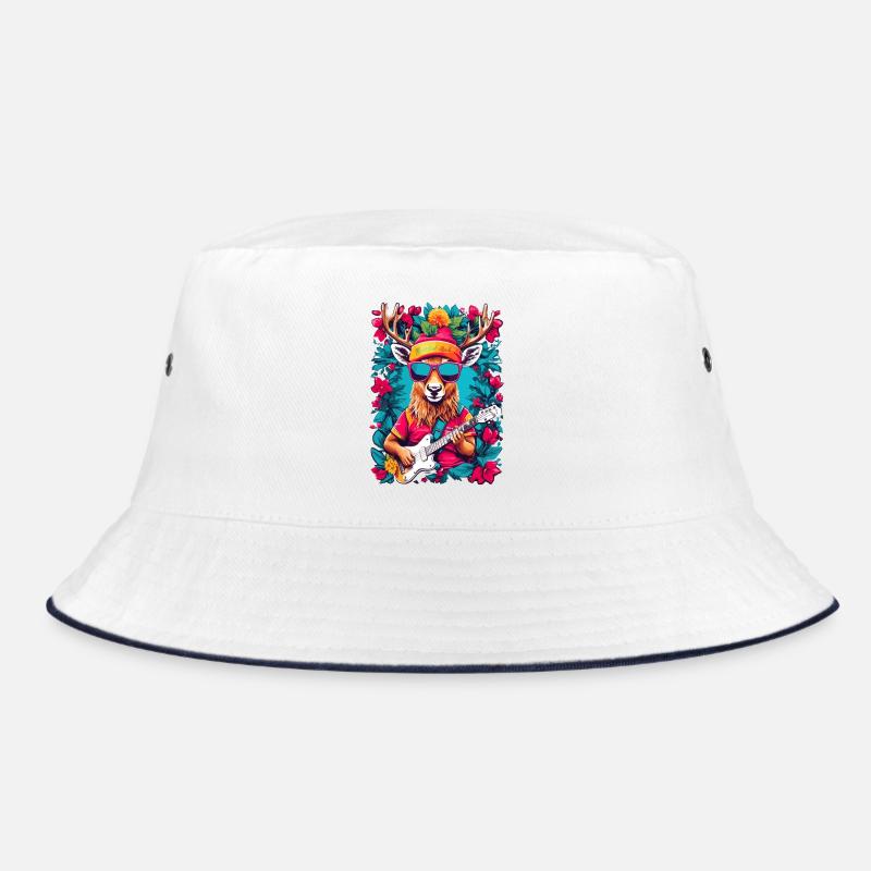 Rentier mit Gitarre - Bucket Hat - Weiß/Navy
