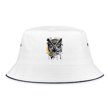 Eule Bunt - Nachteule - Schleiereule - Kauz - Bucket Hat - Weiß/Navy - Vorne