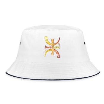 Yaz Amazigh: Berber-Tattoo ideales Geschenk für Frauen - Bucket Hat - Weiß/Navy - Vorne