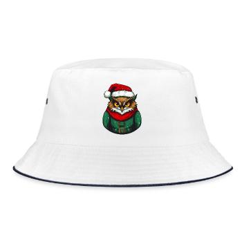 Christmas owl in green sweater - Bucket Hat - white/navy - Front