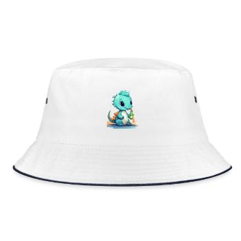 Kleiner Blauer Babydrache Fantasy Shirt - Bucket Hat - Weiß/Navy - Vorne