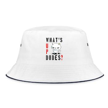 whats up dudes? Angry Cat - Bucket Hat - Weiß/Navy - Vorne