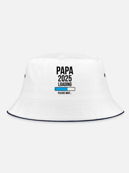 Papa 2025 Loading Bitte warten... - Bucket Hat - Weiß/Navy - Vorne