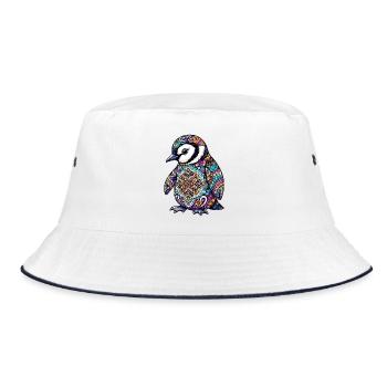 Pinguin mit Mandalas verziert - Bucket Hat - Weiß/Navy - Vorne