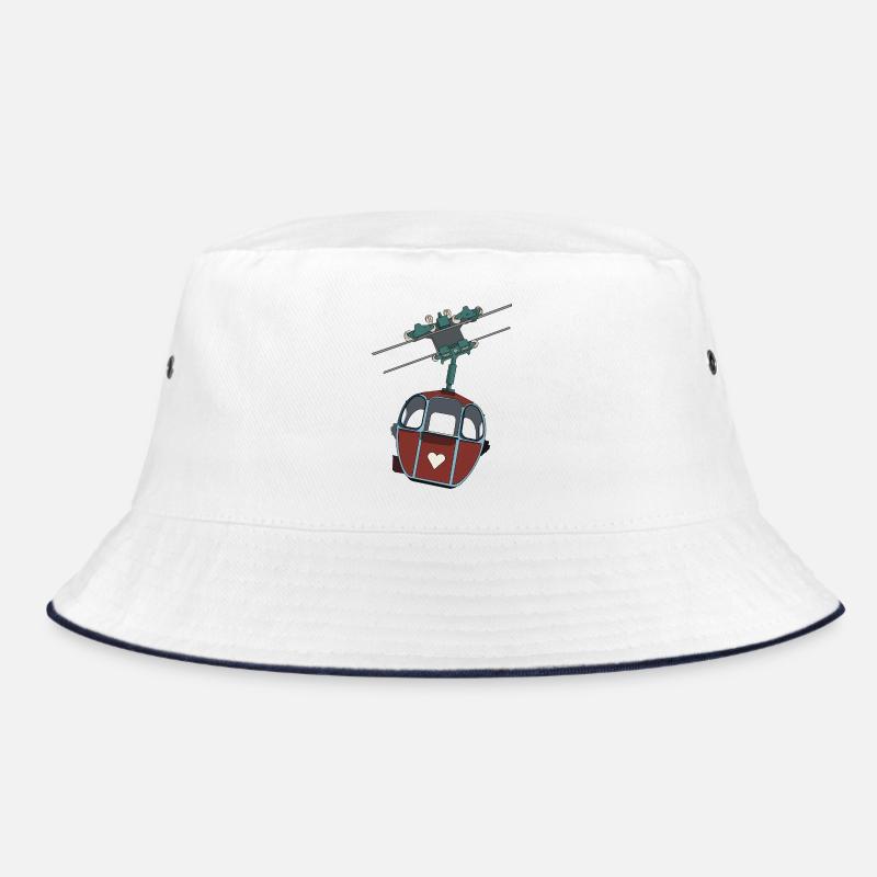 Seilbahn Gondel - Rot Herz - Bucket Hat - Weiß/Navy