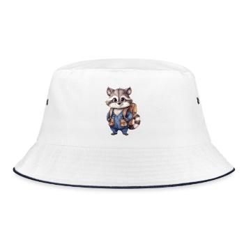 Waschbär Schulanfang - Bucket Hat - Weiß/Navy - Vorne