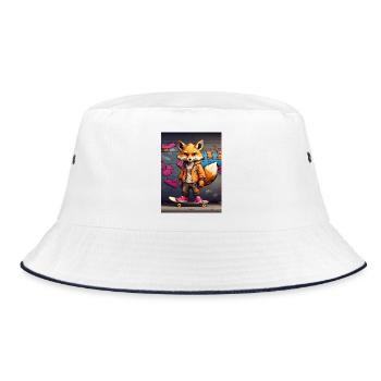 Urbaner Fuchs auf Skateboard im Graffiti-Stil - Bucket Hat - Weiß/Navy - Vorne