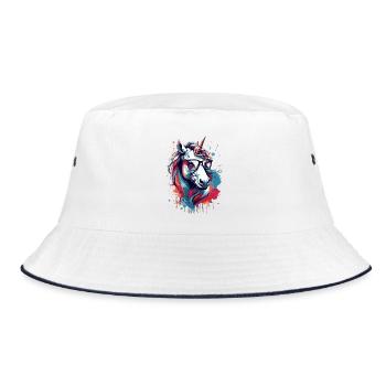 Bunter Einhorn Kunstdruck - Bucket Hat - Weiß/Navy - Vorne