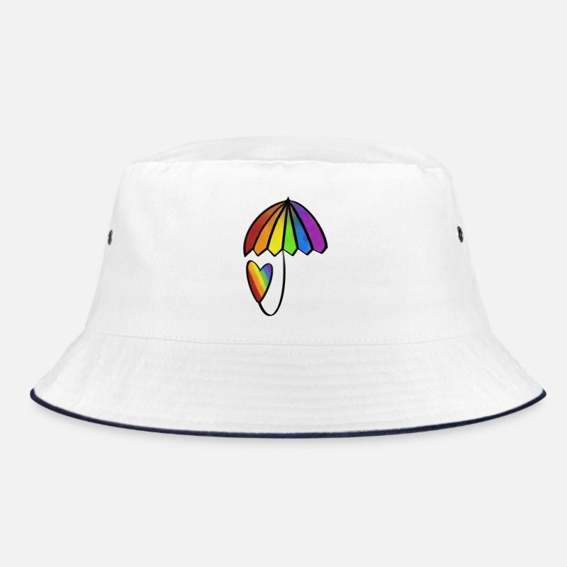 Regenbogen Herz mit Schirm - Bucket Hat - Weiß/Navy