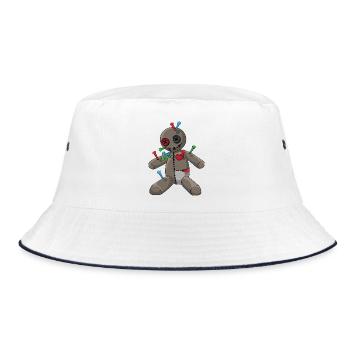 Phasmophobia Voodoo Puppe mit bunte Nadeln - Bucket Hat - Weiß/Navy - Vorne