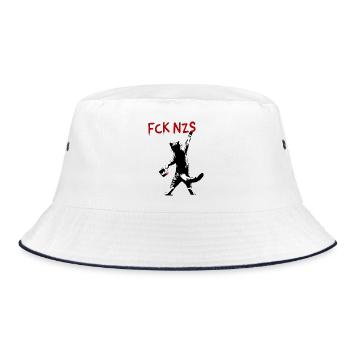 FCK NZS Cat Against Racism Street Art Style - Bucket Hat - white/navy - Front