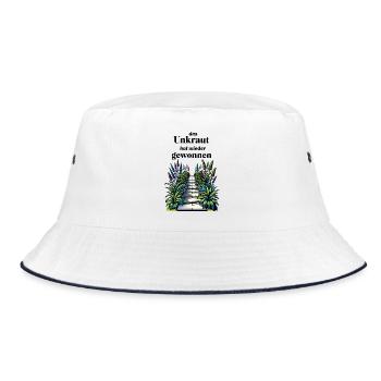 lustiger Gartenspruch - Unkraut - lachen im Garten - Bucket Hat - Weiß/Navy - Vorne