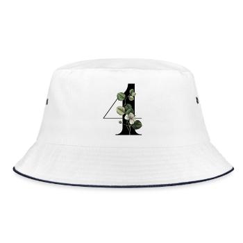 Number 4 Floral Green -4th Birthday Floral - Bucket Hat - white/navy - Front