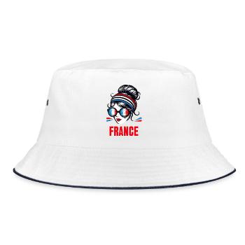 Stylish France Girl: Retro Chic with Modern Twist - Bucket Hat - white/navy - Front