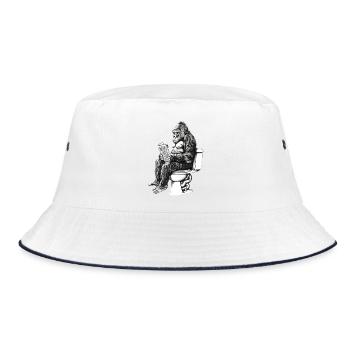 Gorilla enjoys reading on toilet - Bucket Hat - white/navy - Front
