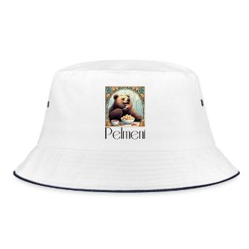 Pelmeni Bear Russian Gift - Bucket Hat - white/navy - Front