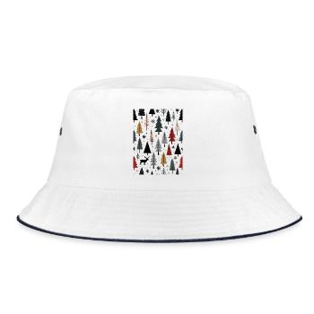 Scandinavian Christmas Elements and Winter Trees - Bucket Hat - white/navy - Front