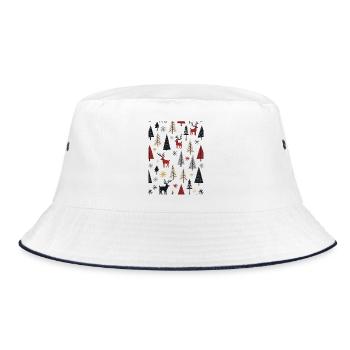 Scandinavian Christmas Elements and Winter Trees - Bucket Hat - white/navy - Front