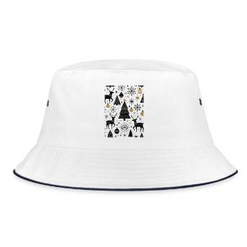 Scandinavian Christmas Elements and Winter Trees - Bucket Hat - white/navy - Front