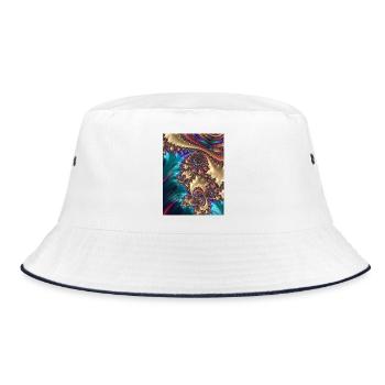 Abstrakt - Bucket Hat - Weiß/Navy - Vorne
