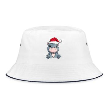 Nilpferd Weihnachten Süß Niedlich Weihnachtlich - Bucket Hat - Weiß/Navy - Vorne