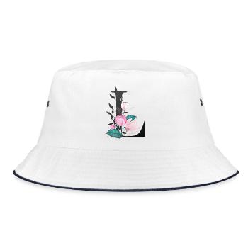 Eleganter Buchstabe 'L' mit Blumen - Bucket Hat - Weiß/Navy - Vorne