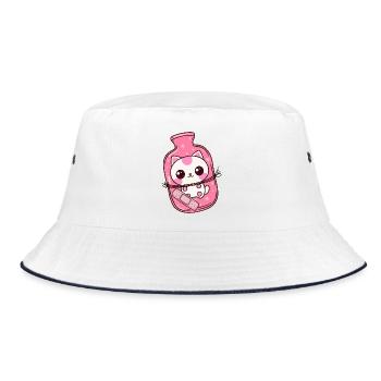 Kawaii Cat with Hot Water Bottle - Get Well Soon - Bucket Hat - white/navy - Front