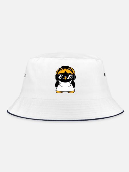Pingouin DJ Fille Robe Femme Casque Lunettes de soleil - Bob - blanc/marine - Devant