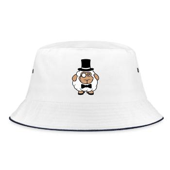 Sheep Mr. Gentleman Top Hat Monocle Glasses - Bucket Hat - white/navy - Front