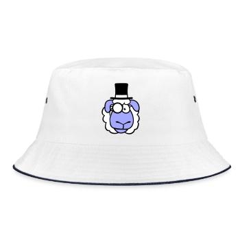 Sheep Mr. Gentleman Top Hat Monocle Glasses - Bucket Hat - white/navy - Front