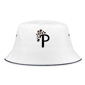 Buchstabe p Leopardenmuster - Bucket Hat - Weiß/Navy - Vorne