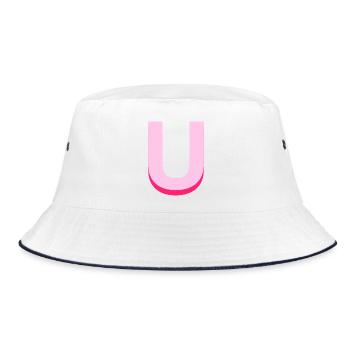 Pop- und moderner rosa Buchstabe u - Bucket Hat - Weiß/Navy - Vorne