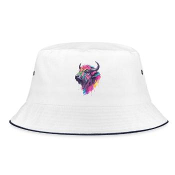 Büffel Wasserbüffel Afrika Savanne Bunt Kunst - Bucket Hat - Weiß/Navy - Vorne