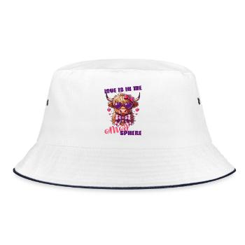 Love Is in the Moosphere Süßes Highland Cow Design - Bucket Hat - Weiß/Navy - Vorne