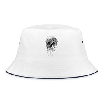 T-Shirt "Rebel Skull" - Bucket Hat - Weiß/Navy - Vorne