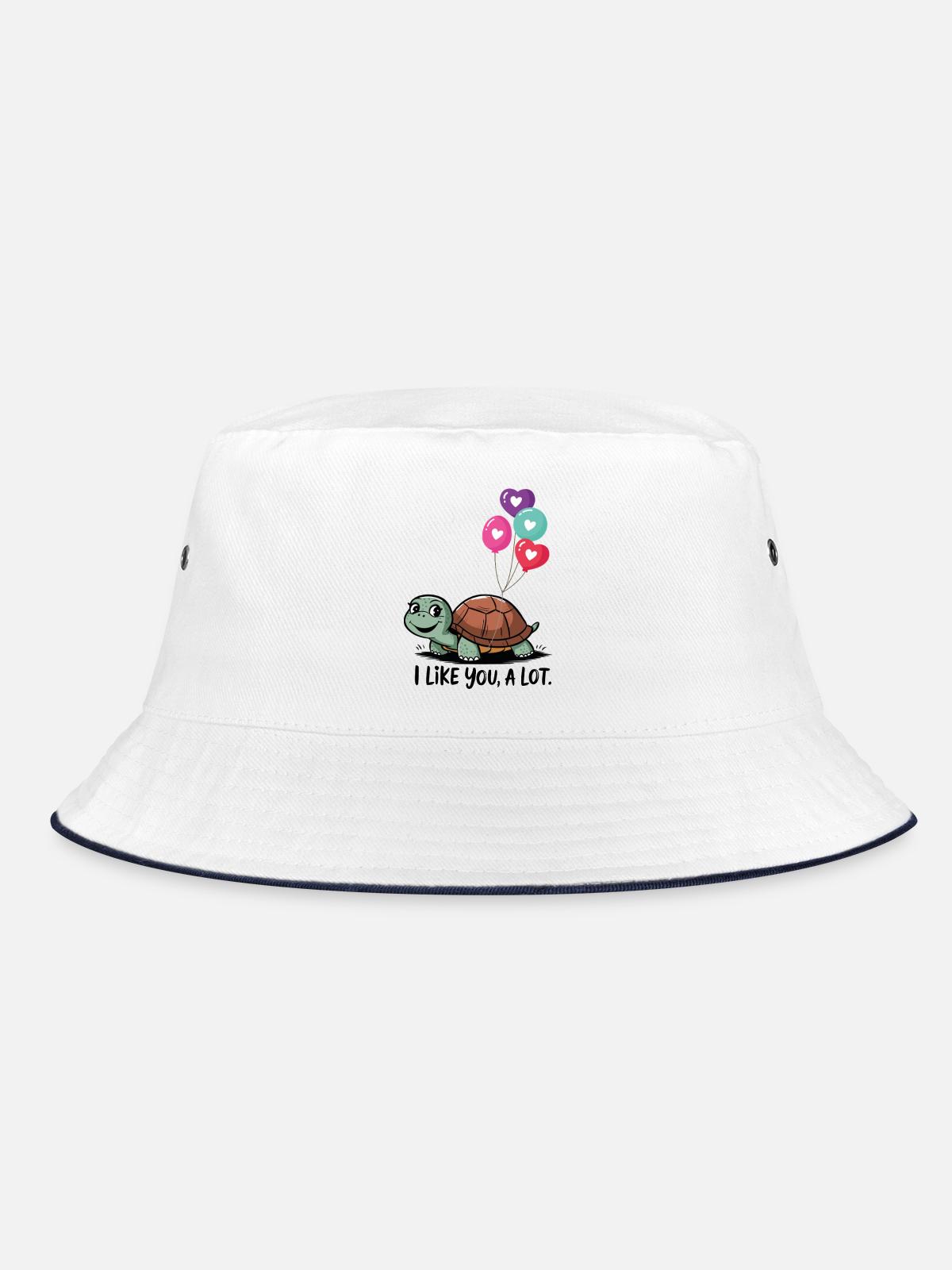 Turtle with Heart Balloons - Bucket Hat - white/navy - Front
