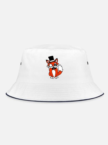 Fox Red Fox Sir Mr. Top Hat Monocle Glasses - Bucket Hat - white/navy - Front