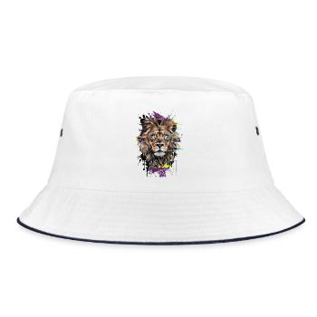 Chromatischer Löwe: Intensiver Blick in der digitalen Kunst - Bucket Hat - Weiß/Navy - Vorne