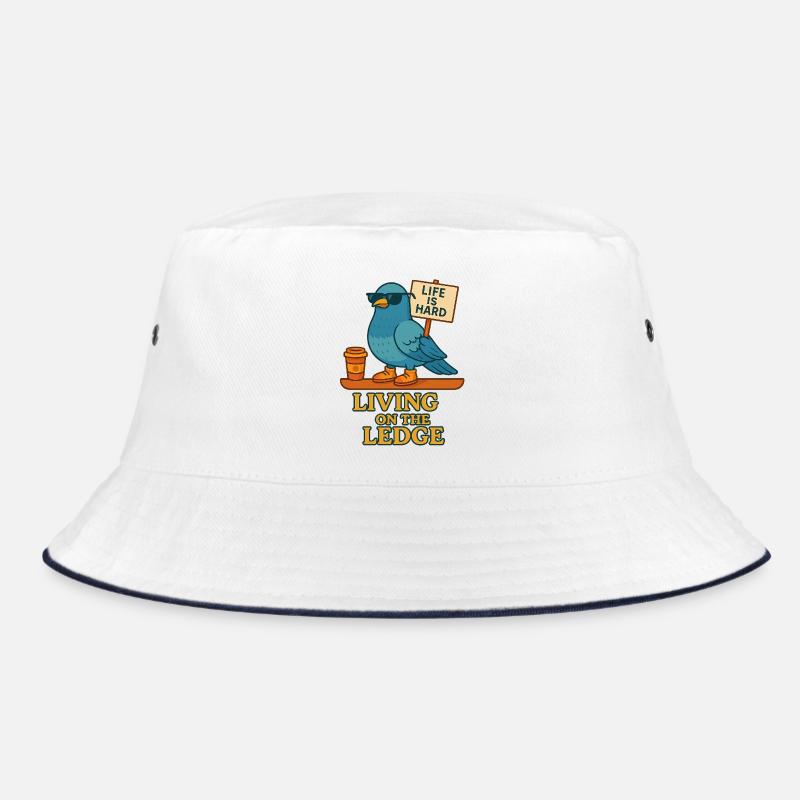 Lustige Taube mit Schild & Kaffee - Bucket Hat - Weiß/Navy