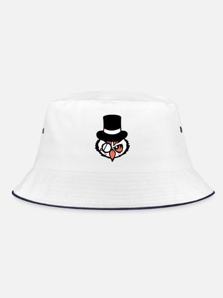 Sir Owl Top Hat Monocle Glasses Rich Mr. - Bucket Hat - white/navy - Front