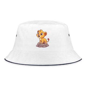 Bébé lionceau joyeux qui rugit, sur un rocher (v01 - Bob - blanc/marine - Devant