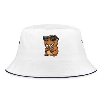 Cool Capybara Guinea Pig with Sunglasses - Bucket Hat - white/navy - Front