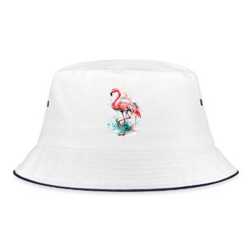 Flamingo Vogel Exotisch Sommer Splash Rosa Pink - Bucket Hat - Weiß/Navy - Vorne